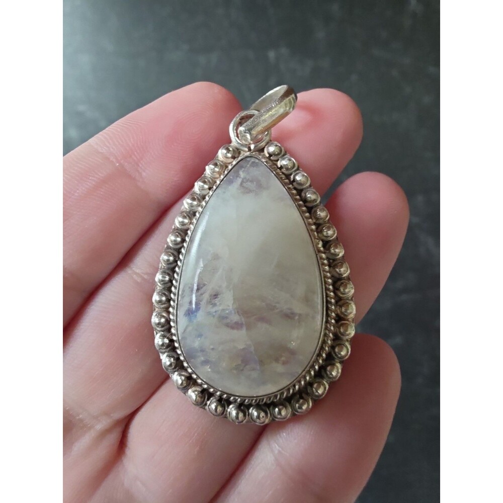 925 Sterling Silver Labradorite Teardrop Shaped Pendant Vintage